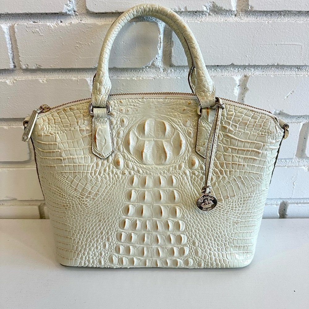Brahmin Cream Croc-Embossed Satchel